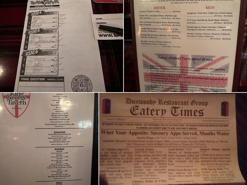 King George Tavern Menu