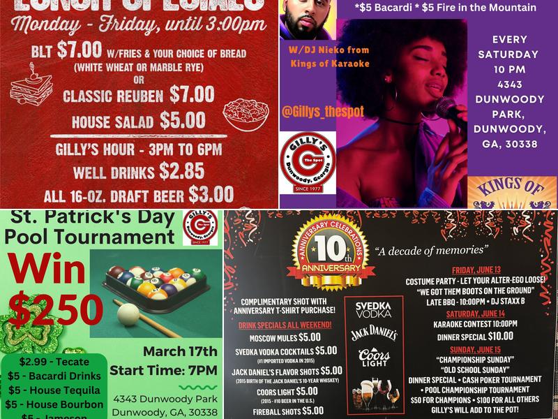 Gilly's Sports Bar Menu