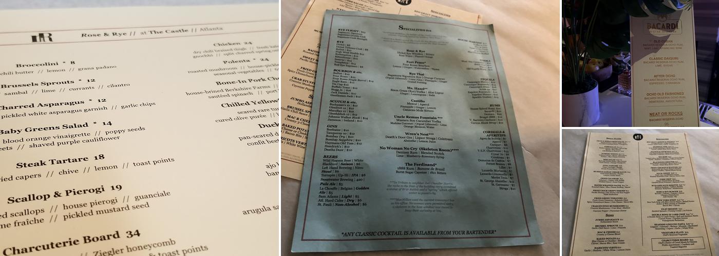 Rose and Rye Menu