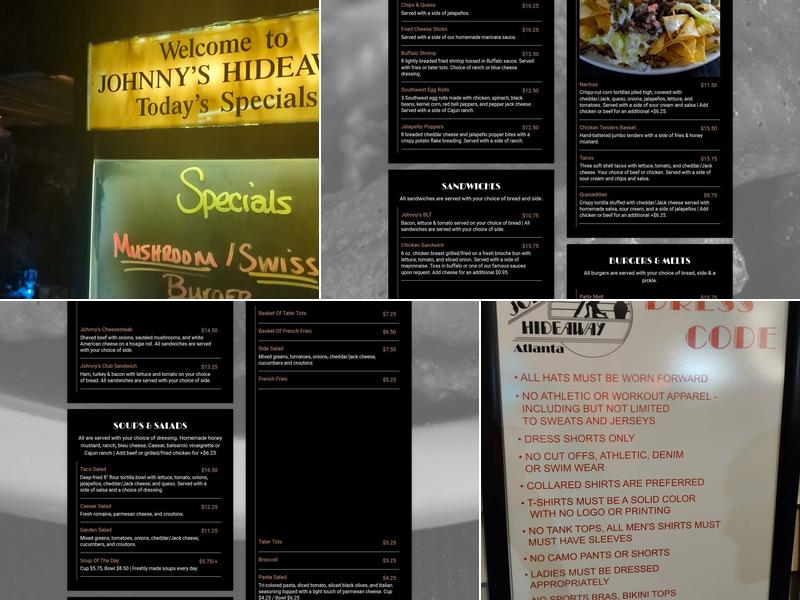 Johnny's Hideaway Menu