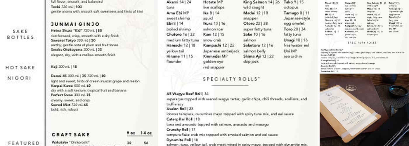 MF Bar Avalon Menu