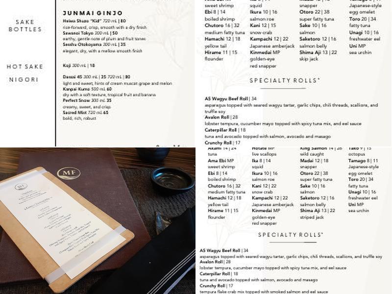 MF Bar Avalon Menu