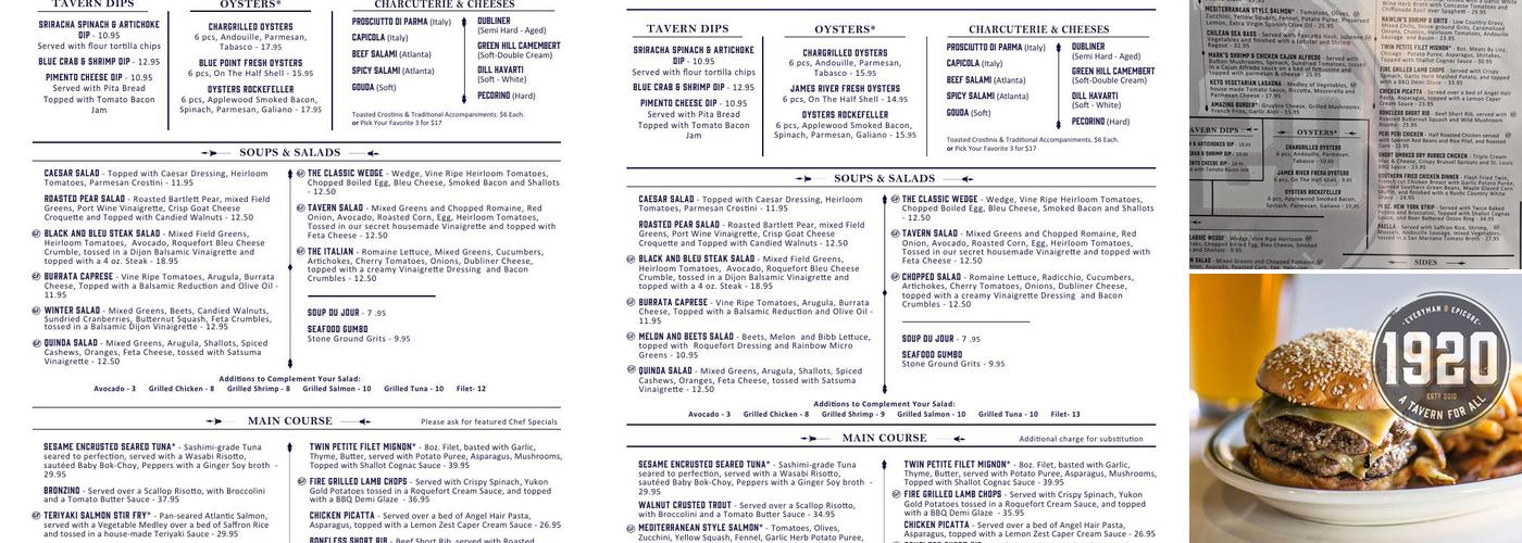 1920 Tavern Menu