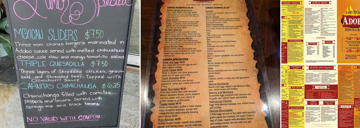 Adobo Taqueria and Tequila Bar Menu
