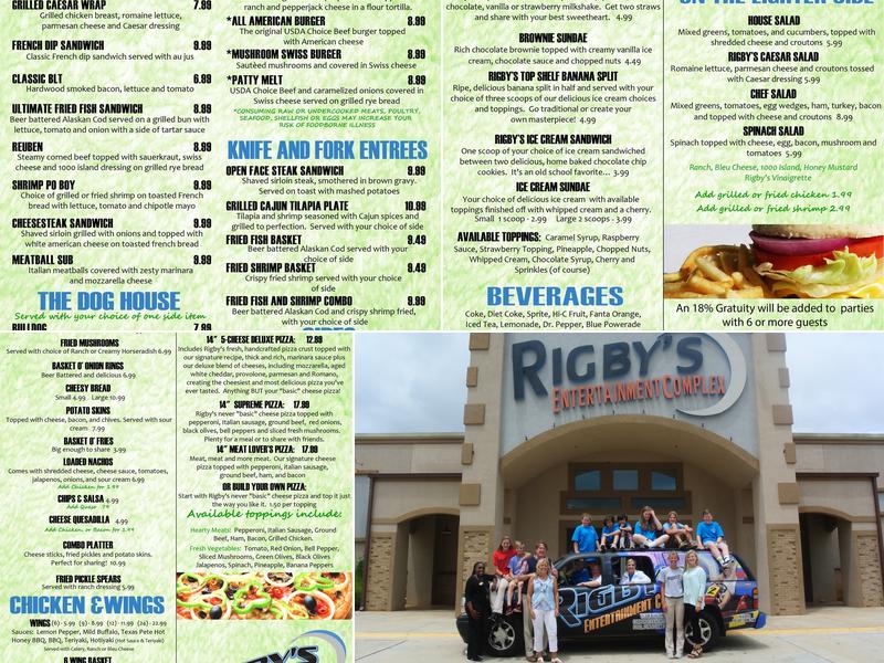 Rigby's Entertainment Complex Menu