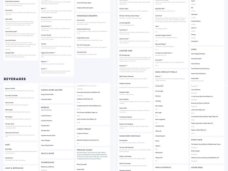 Kona Grill - Alpharetta Menu