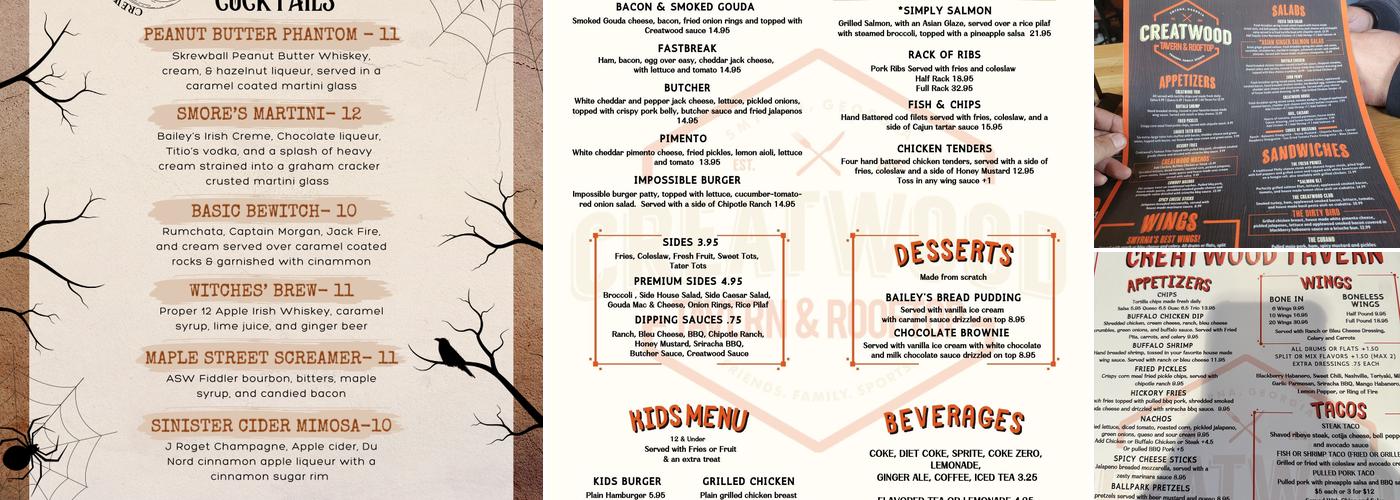 Creatwood Tavern Menu