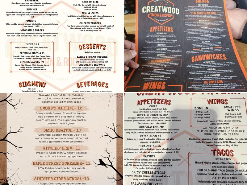 Creatwood Tavern Menu