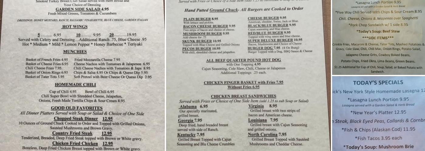 Rusty Nail Pub Menu