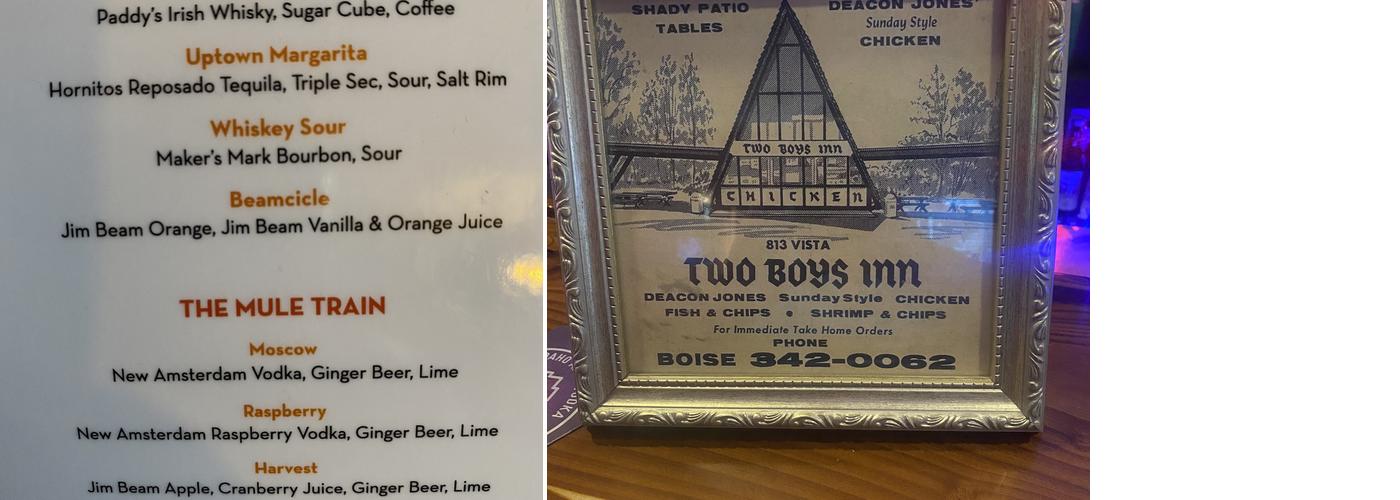 Vista Uptown Bar Menu