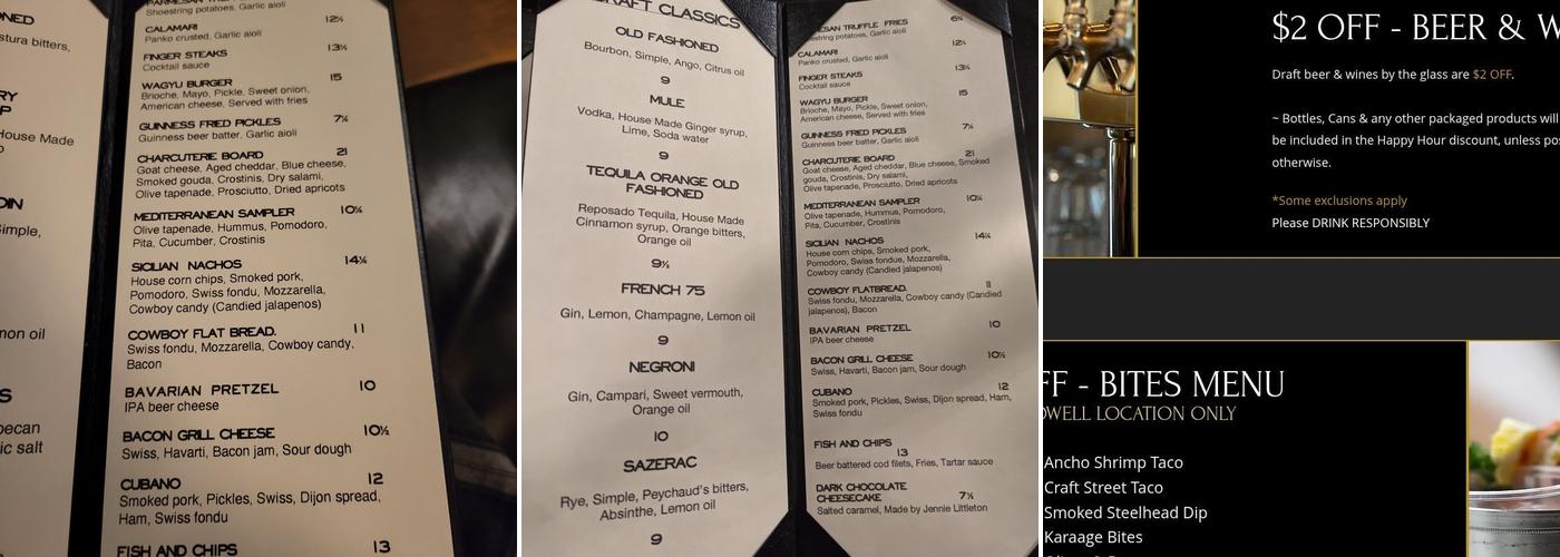 Craft Lounge Menu