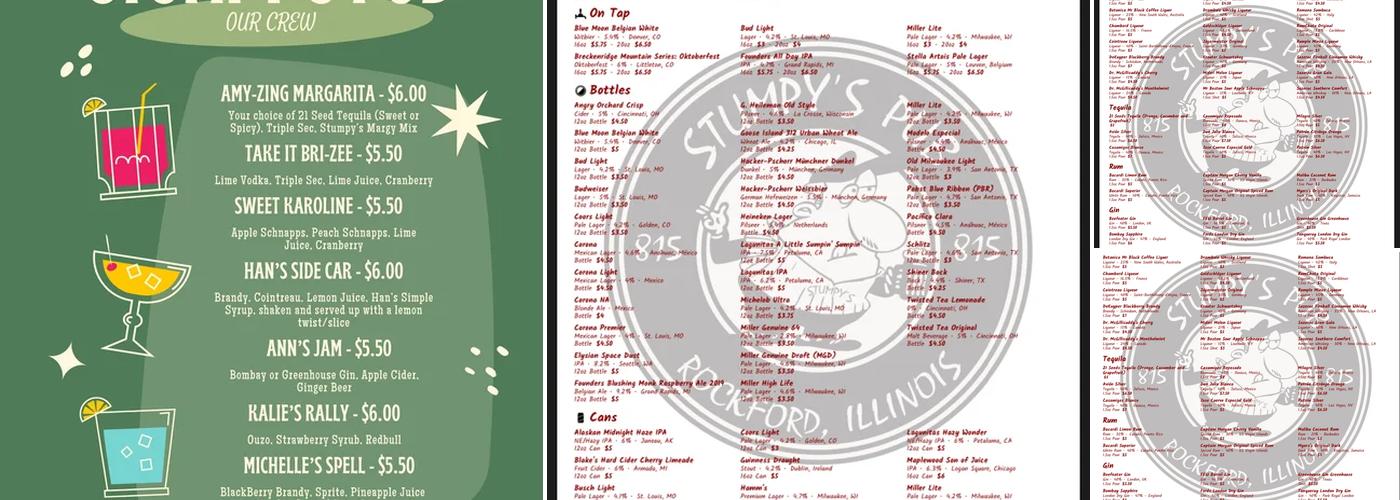 Stumpy's Pub Menu