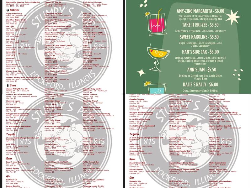 Stumpy's Pub Menu
