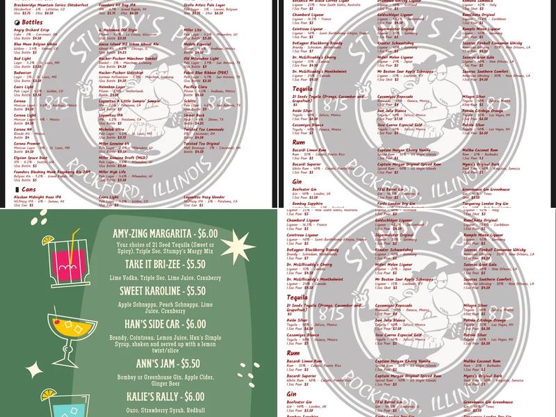 Stumpy's Pub Menu