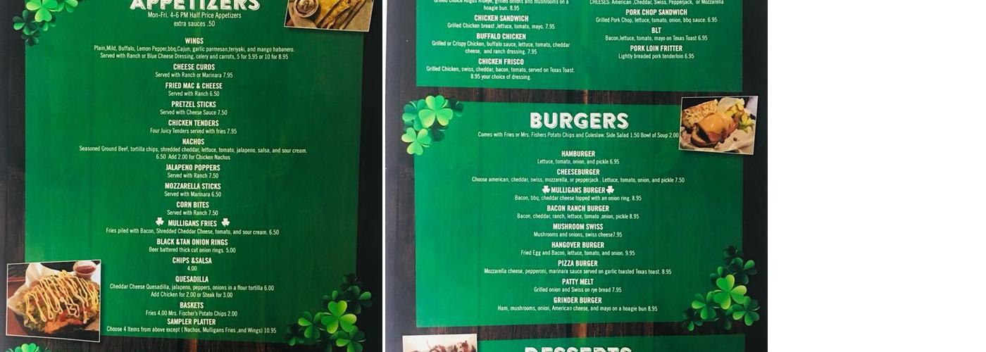 Mulligans Menu