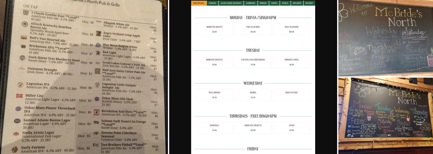 McBride's North Menu