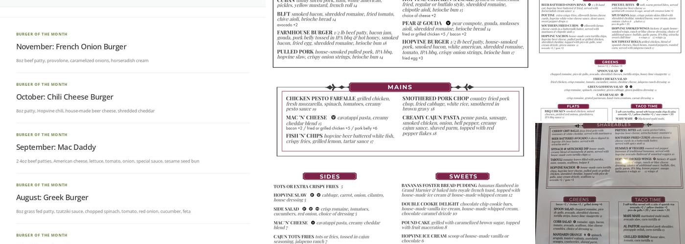 Hopvine Brewing Company Menu