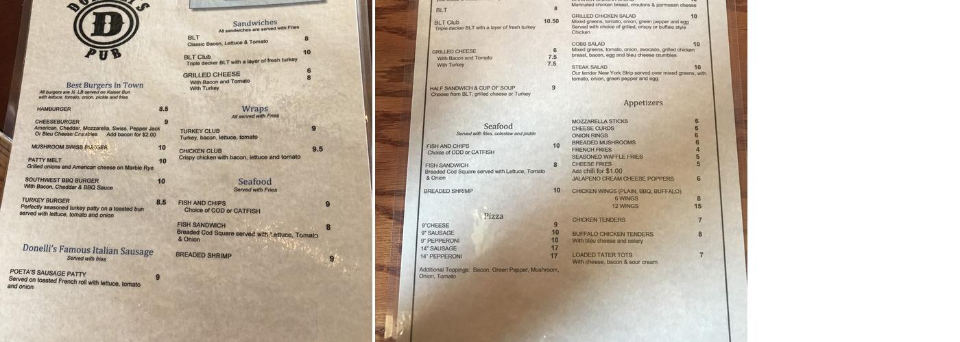 Donelli's Pub & Eatery Menu