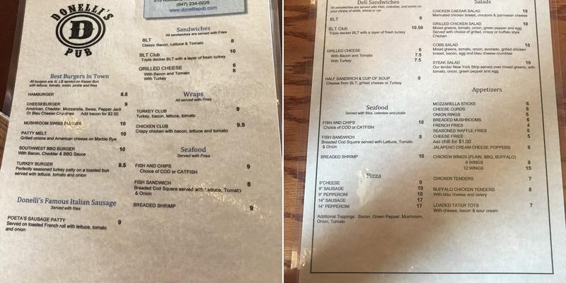 Donelli's Pub & Eatery Menu
