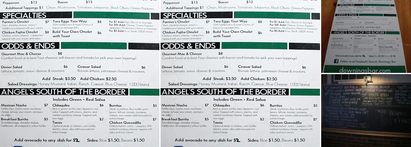 Downing's Menu
