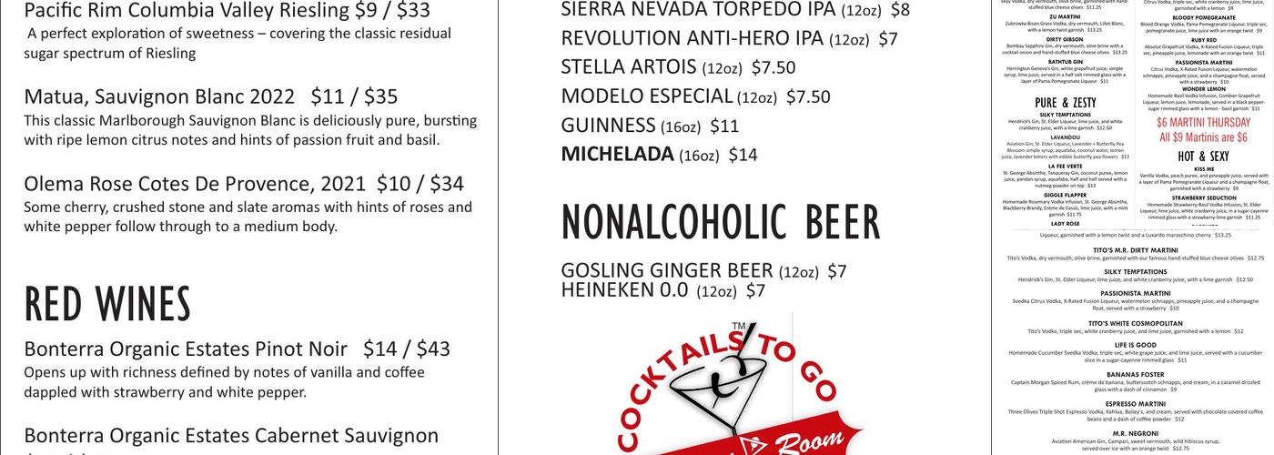 Martini Room Menu
