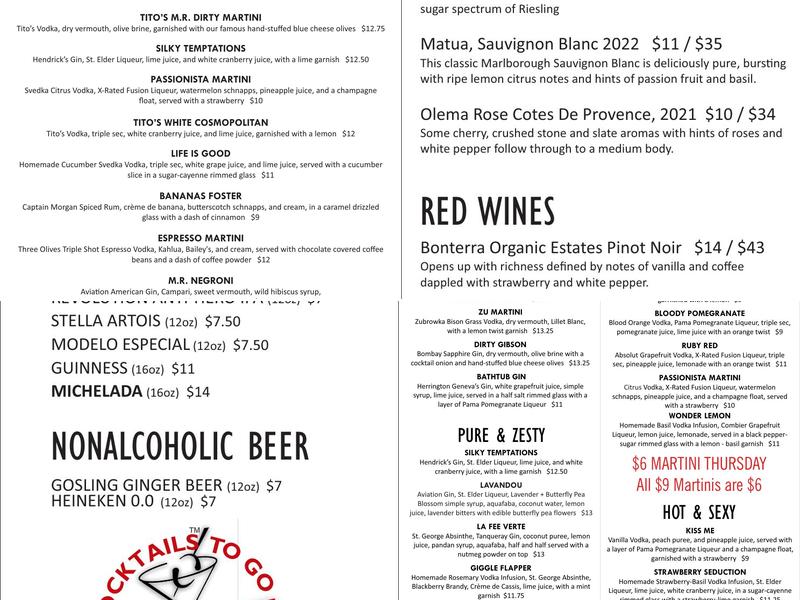 Martini Room Menu