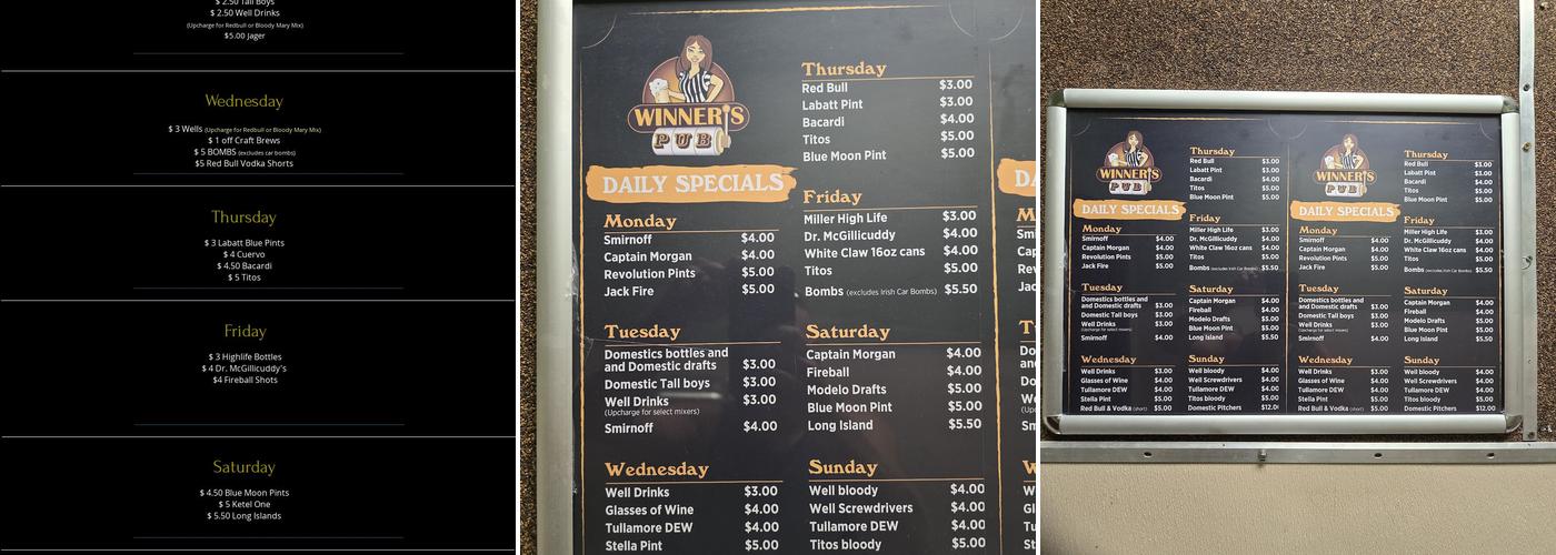 Winner's Pub Menu