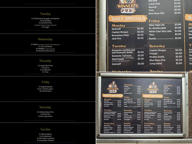 Winner's Pub Menu