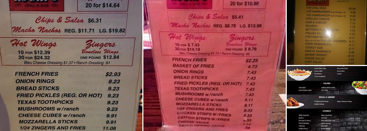 Kouri's Pub Menu