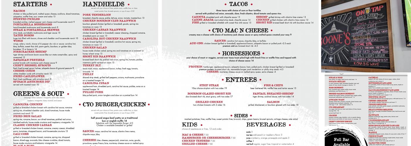 Boone's Menu