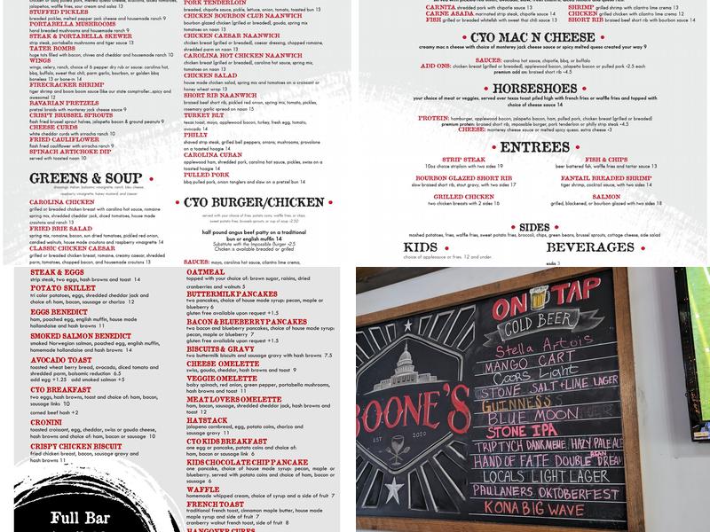 Boone's Menu