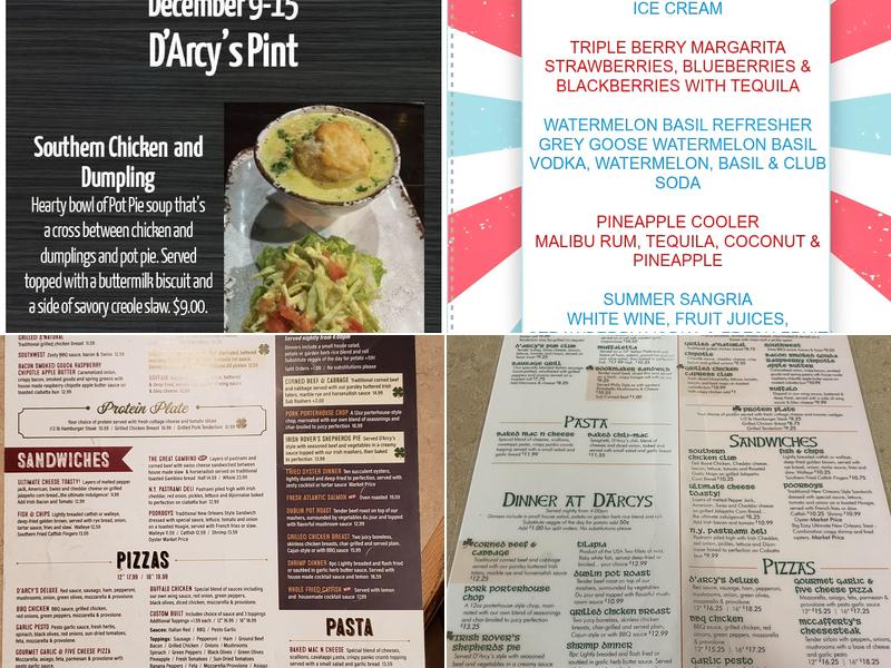 D'Arcy's Pint Menu