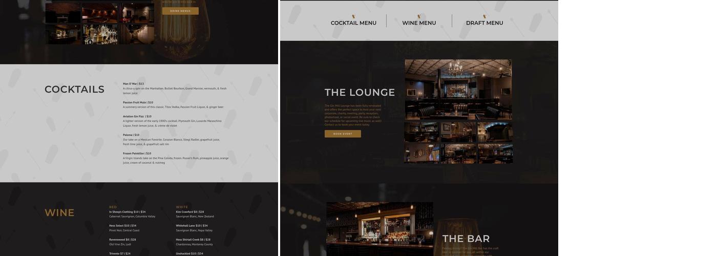 The Gin Mill Menu