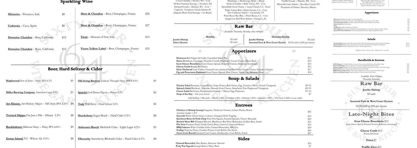 SixtyFour - Wine Bar & Kitchen Menu
