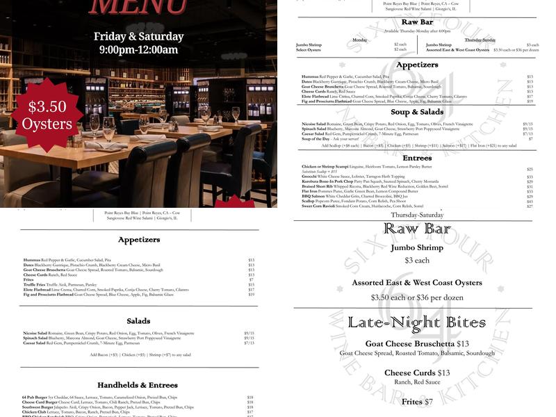 SixtyFour - Wine Bar & Kitchen Menu