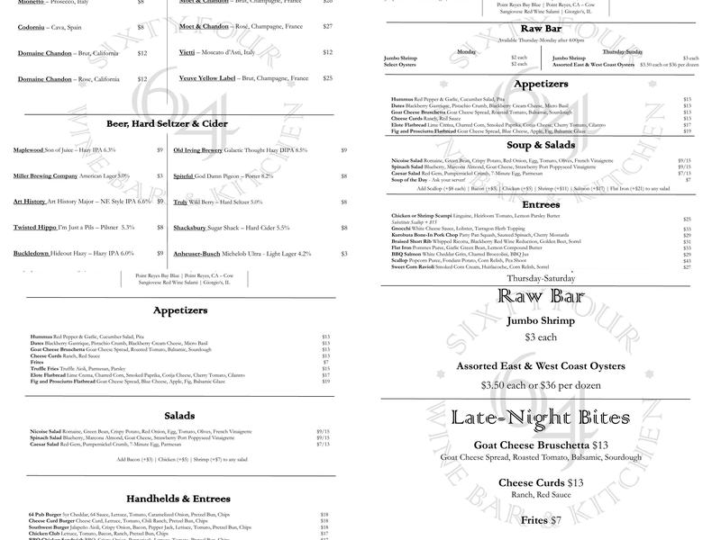 SixtyFour - Wine Bar & Kitchen Menu
