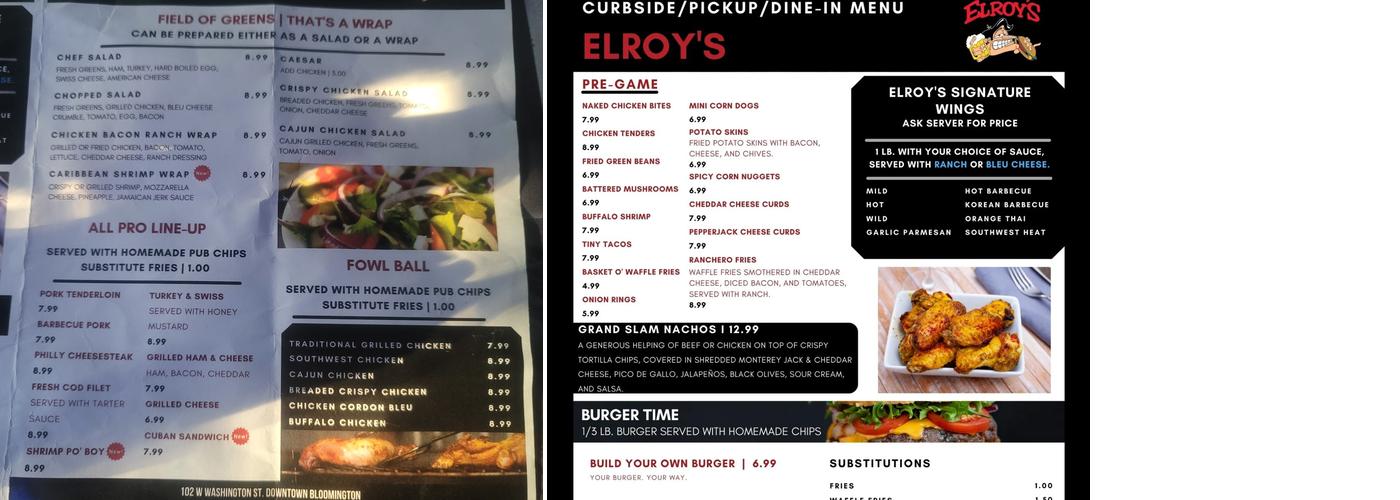 Elroy's Menu