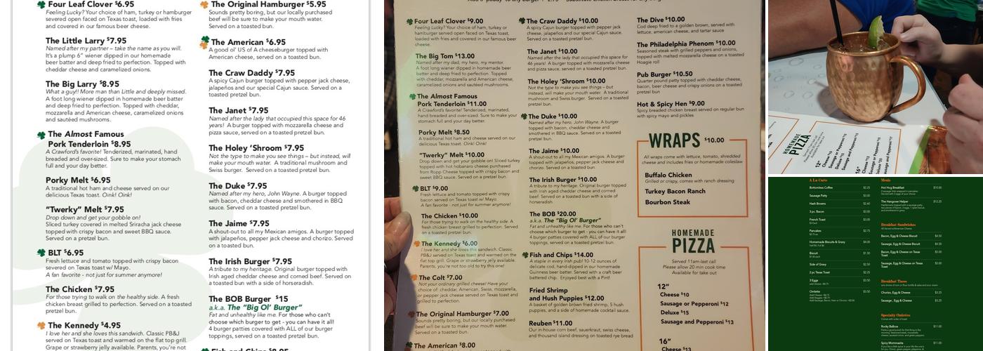 Crawford's Corner Pub Menu