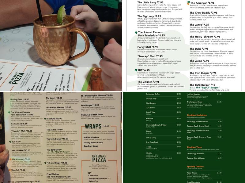 Crawford's Corner Pub Menu