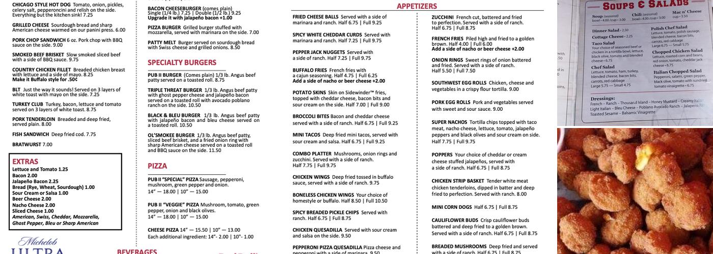 Pub II Menu