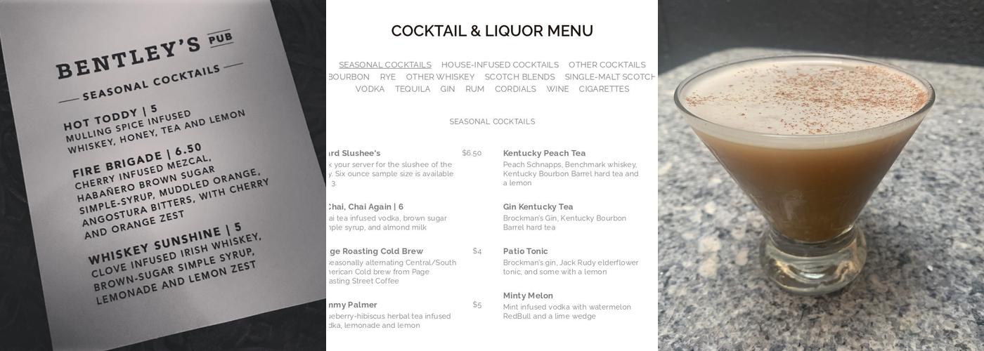 Bentley's Pub Menu