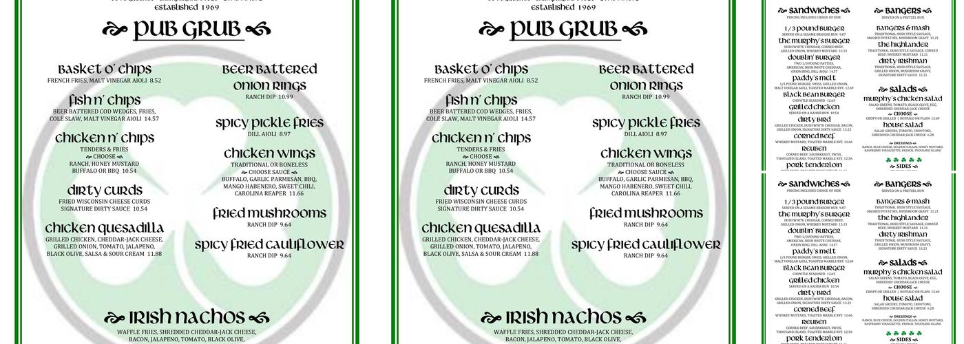Murphy's Pub Menu