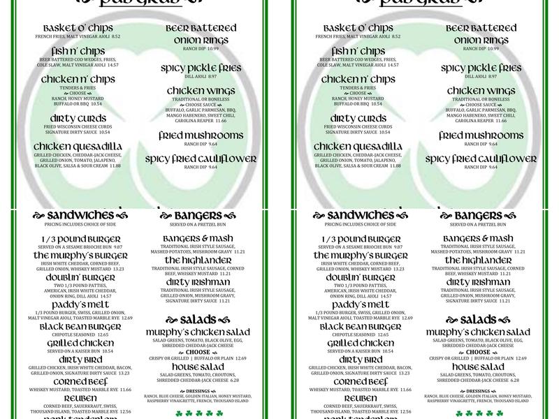 Murphy's Pub Menu