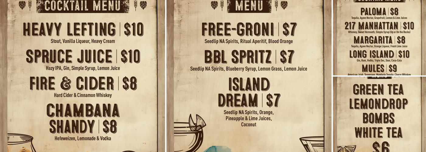 Pour Bros. Craft Taproom Menu