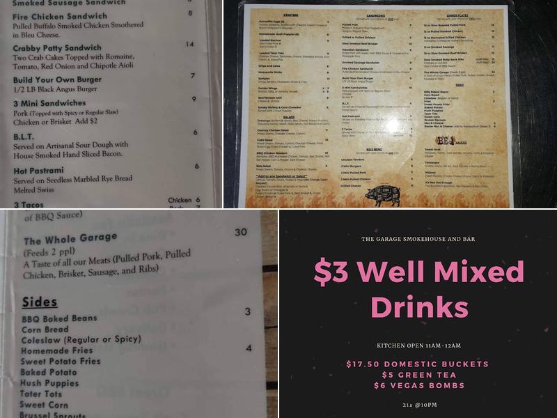 The Garage Smoke House & Bar Menu