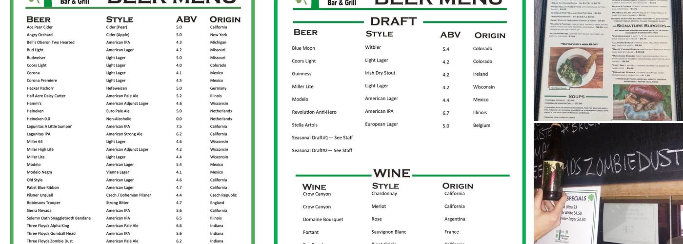 Martin's Corner Menu