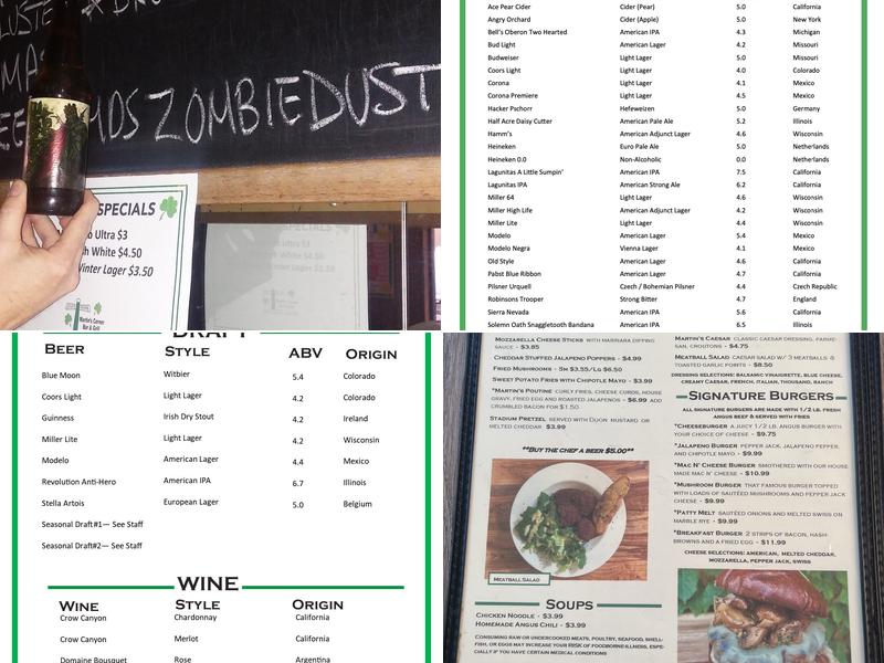 Martin's Corner Menu