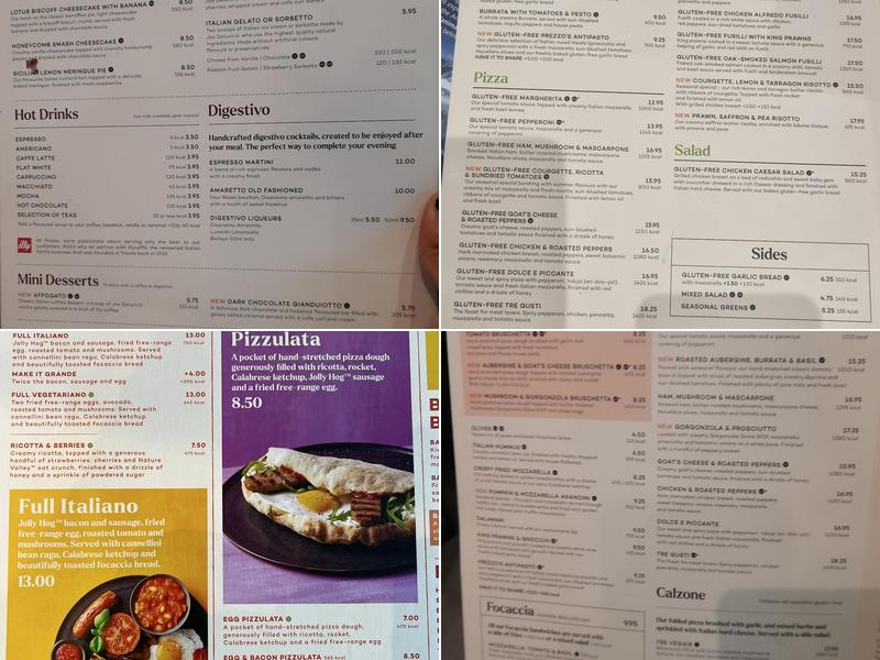 Prezzo Italian Restaurant London King's Cross Menu