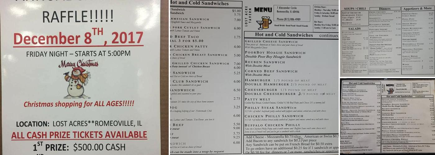 Lost Acre Tavern Menu