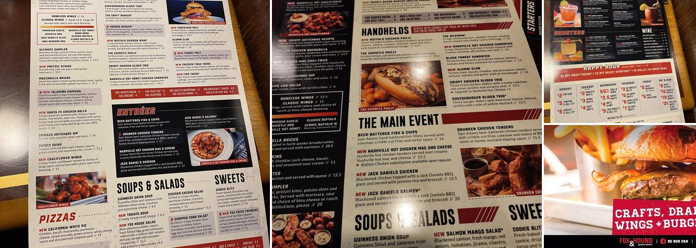 Fox & Hound Menu